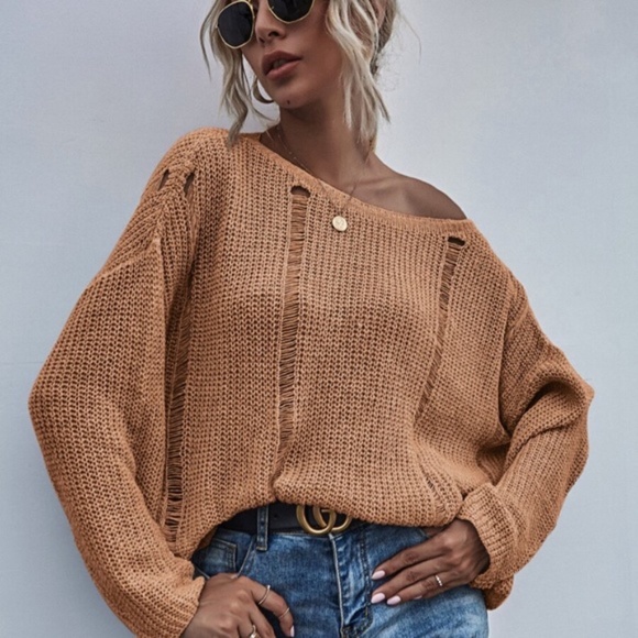 Sweaters - Rust distressed oversized knit sweater